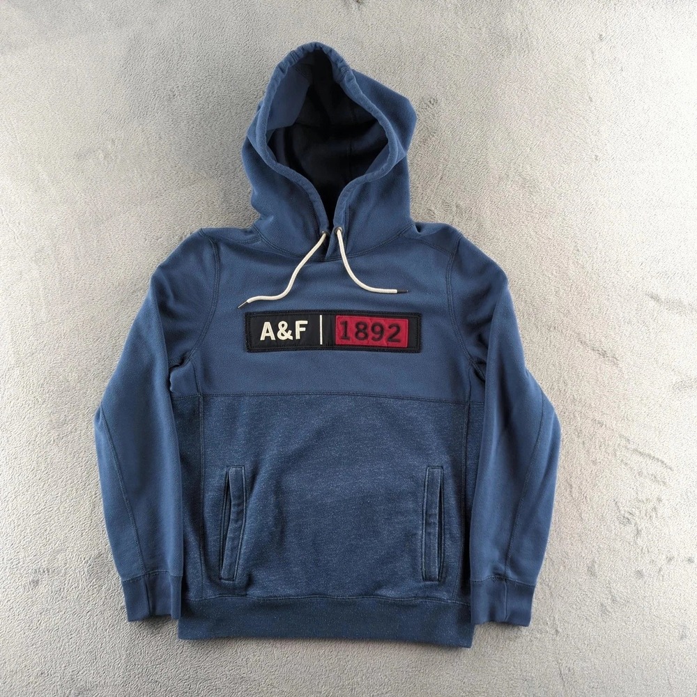Y2K Abercrombie & Fitch Hoodie Mens Small Blue Pullover Sweatshirt Logo A&F‎
